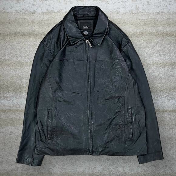 Vintage 90s Mossimo Genuine Leather Jacket Mens L Jet Black Full Zip